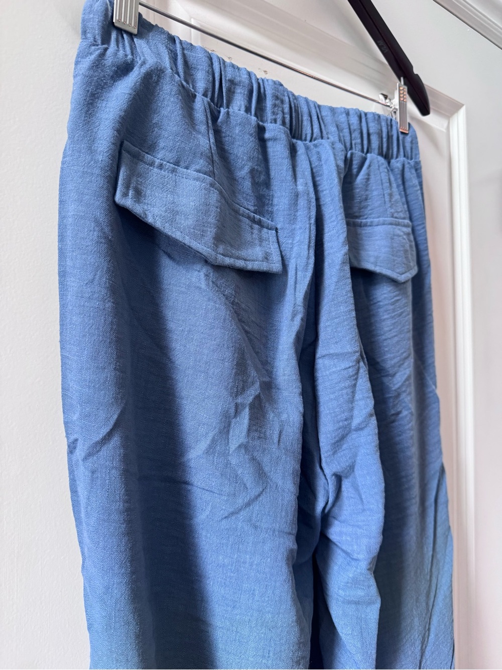 Zenana Woven Crepe Elastic Band Drawstring Waist Casual Pants Dusty Blue Small - Picture 5 of 5